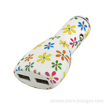 5/12V Colorful Water Transfer Printed Car Charger for Smartphone, Dual USB, Socket
